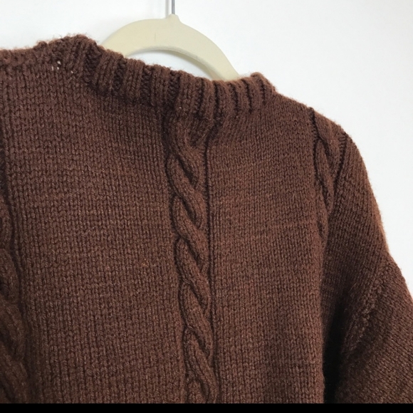 Vintage Knit Cabled Brown Fisherman Sweater - Picture 3 of 4